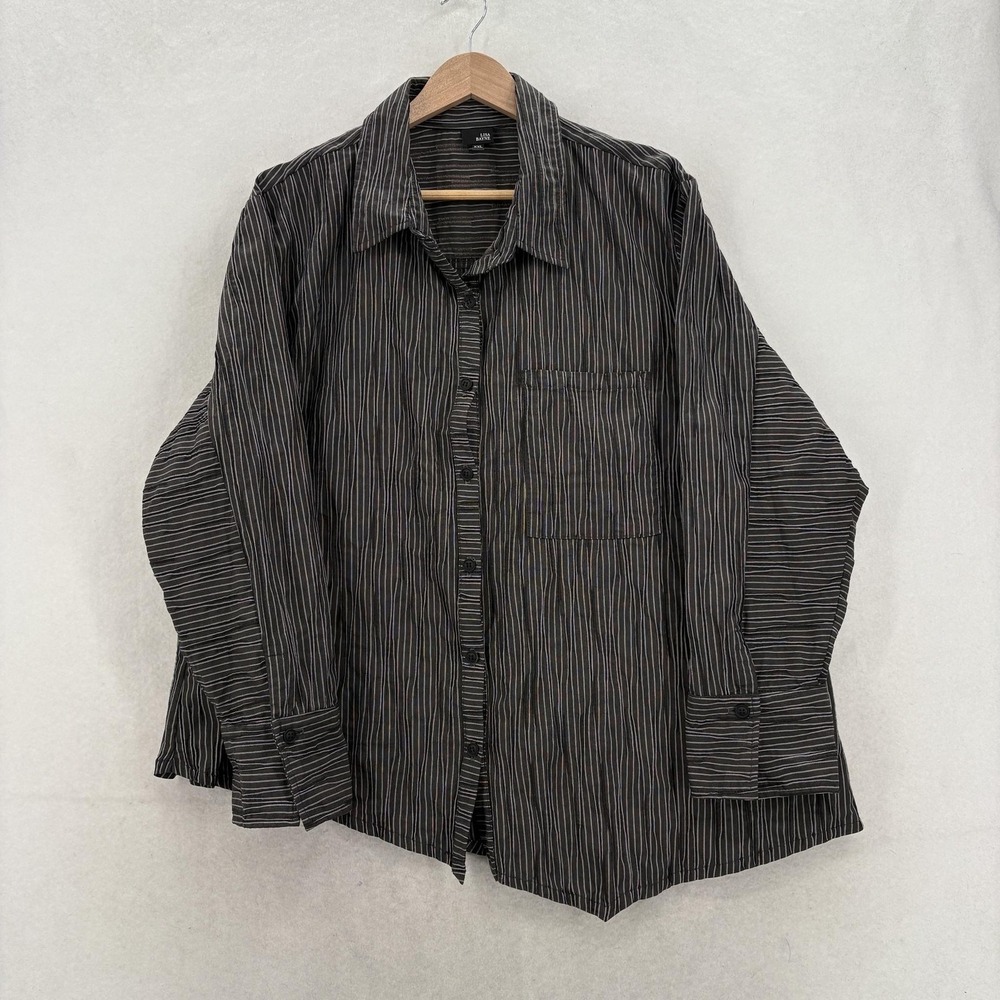 Lisa Bayne Shirt Womens XXL Black Striped Button Up Long Sleeve Casual Relaxed
